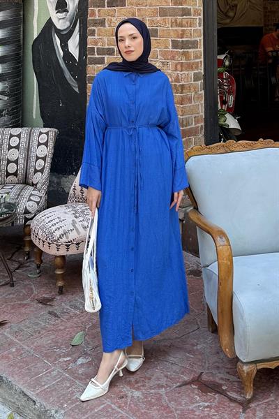 Pat Detaylı Elbise Saks Mavisi