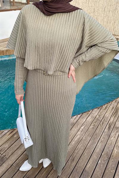 Balıksırtı Kemerli Elbise Haki