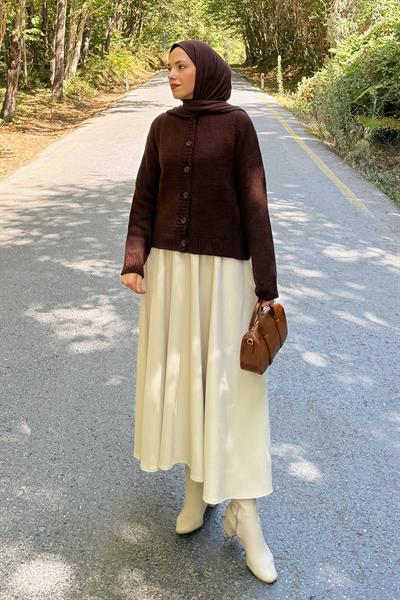 Bisiklet Yaka Kısa Hırka Acı Kahverengi