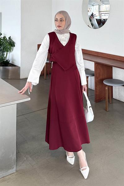 Crop Yelek-Etekli İkili Takım Bordo