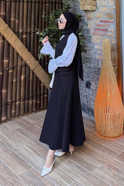 Gabardin Yelek-Etek İkili Tesettür Takım Siyah