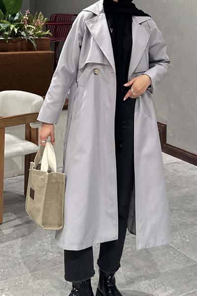 Hector Çentik Yakalı Trençkot Gri