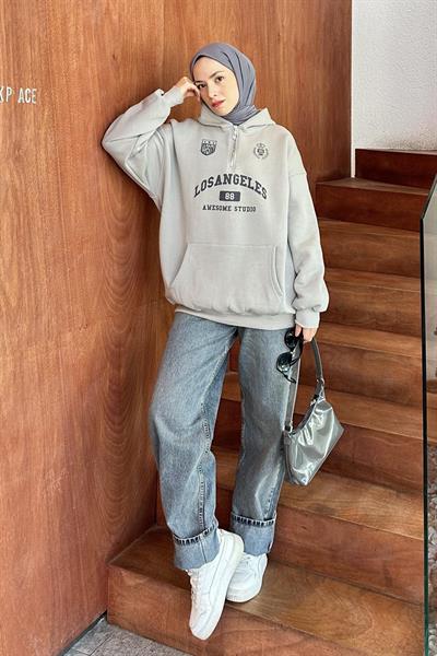 Yarım Fermuarlı Los Angeles Sweat Gri