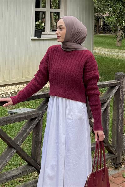 Crop Triko Kazak Bordo