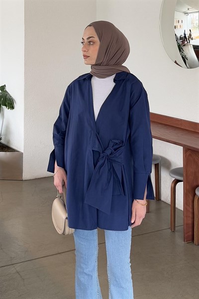 Bağlama Detaylı Tesettür Gömlek Lacivert
