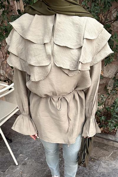 Geniş Katlı Yakalı Gömlek Haki