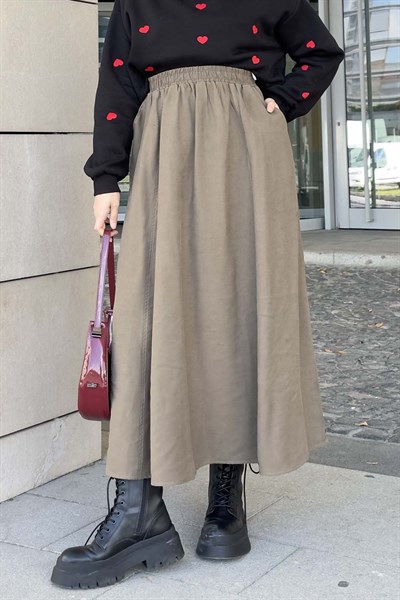 Cep Detaylı  Kloş Etek Koyu Yeşil