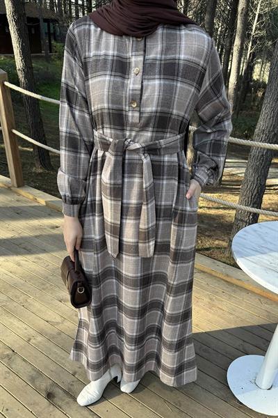 Ekose Desen Elbise vizonrengi