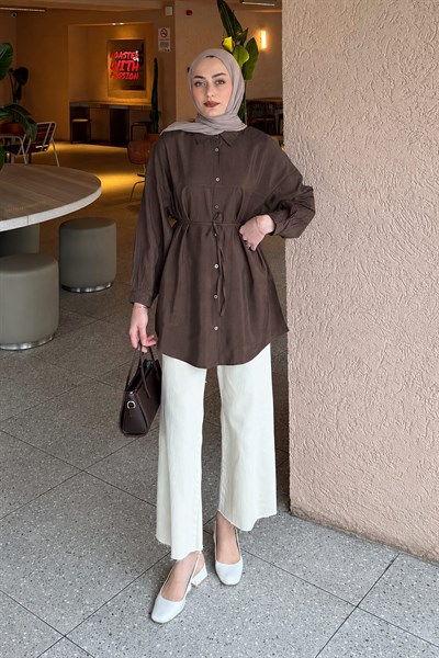 Lamelif Bağlamalı Gömlek Acı Kahverengi