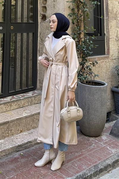 Kol Elastik Detaylı Trençkot Taş