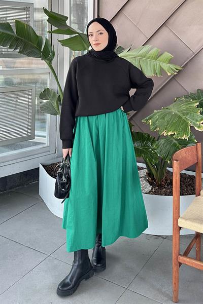 Düşük Omuz Üç İplik Sweatshirt Siyah