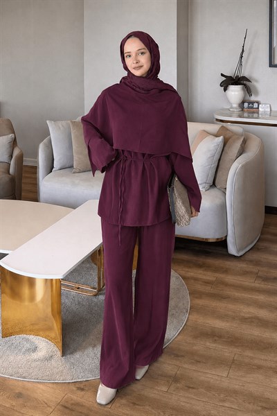 Şallı Pantolon Takım Bordo