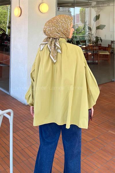 Yaka Fular Detaylı Gömlek Yağ Yeşili