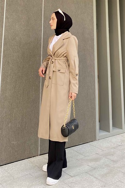 Pelican Ön Düğmeli Trençkot Toprak