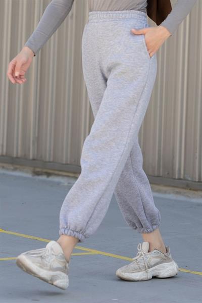 Paça Lastikli Üç İplik Alt Eşofman Gri