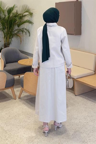 Cep Detaylı İkili Etek Tesettür Takım Taş