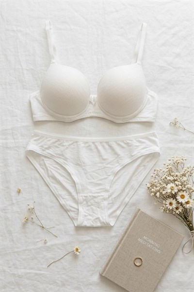 Penye Destekli Sütyen Takım Ekru