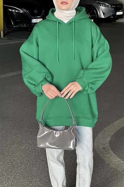 Üç İplik Balon Kol Sweatshirt Yeşil