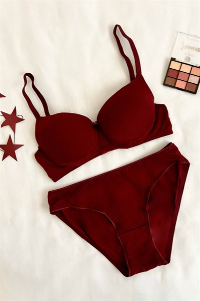 Penye Destekli Sütyen Takım Bordo