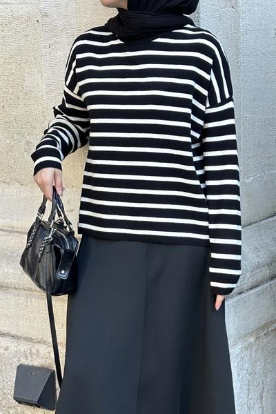 Çizgili BalIkçı Kazak Siyah