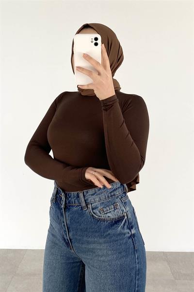 Yarım Balıkçı Yaka Düz Renk Body Çikolata Kahve