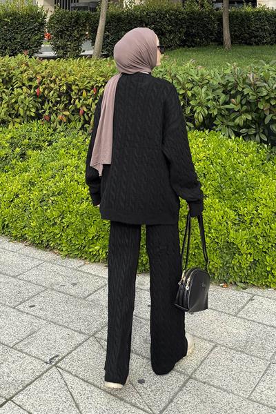 Örgülü Şardonlu Takım Siyah