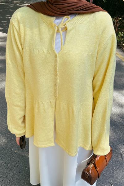 Yaka Bağlama Detaylı Kazak Sarı