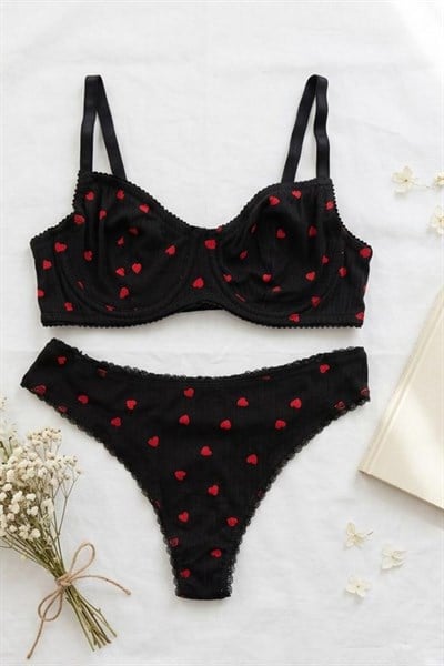 Desnli Sütyen Takım Siyah