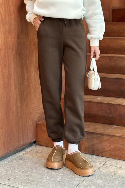 Üç İplik Şardonlu  Eşofman Altı Acı Kahverengi