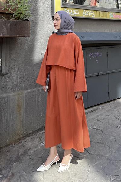 Etekli Tesettür Takım Kiremit