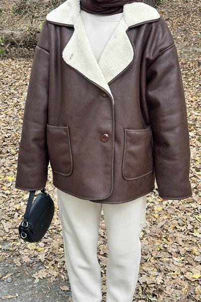 Ön Cep Detaylı Süet Mont Acı Kahverengi