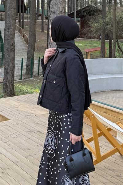 Deri Yaka Kapitone Mont Siyah