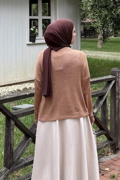 Kayık Yaka Triko Kazak Camel