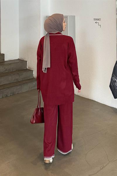 Kurdela Detaylı Triko Takım Bordo