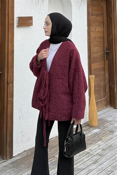 Bağlamalı Kaşe Kimono Bordo