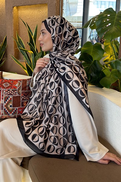Halka Desen Ferah Şal Siyah Bej