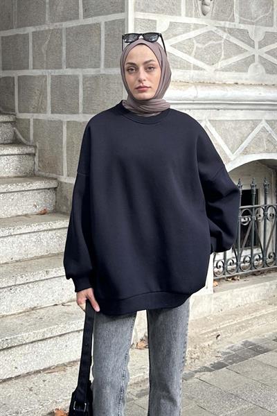 Jasmin Bisiklet Yaka Oversize Sweat Koyu lacivert