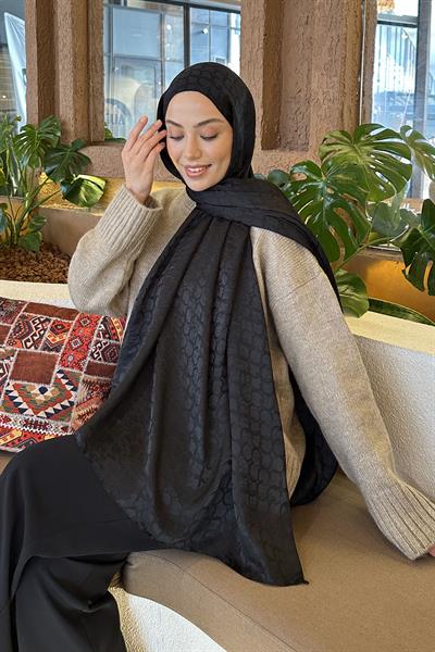 Bloom Desen Ayrobin Floş Jakar Şal Siyah