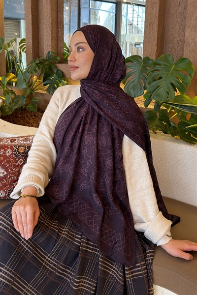 Geometrik Desen Bambu Şal Mor