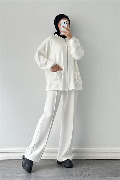 Biyeli Cepli İkili Takım Beyaz