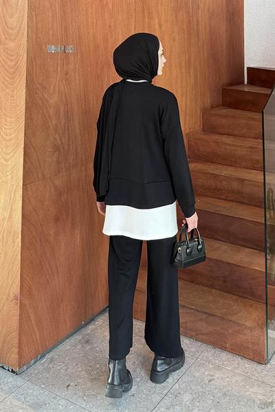 Fermuarlı Garnili Takım Siyah