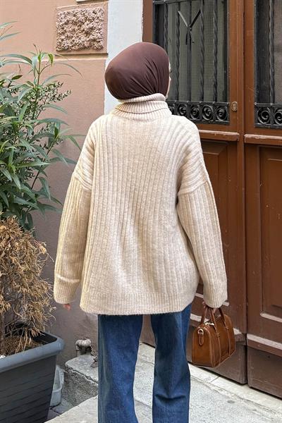 Balıkçı Yaka Kazak Bej