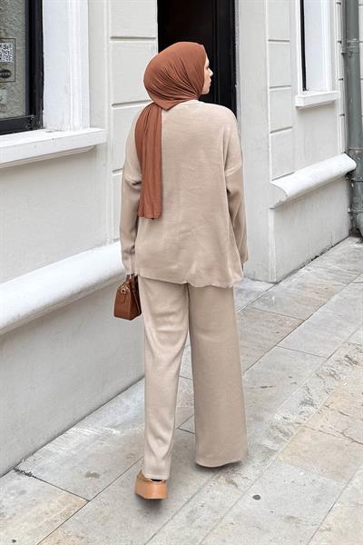 Düz Bisiklet Yaka Takım vizonrengi