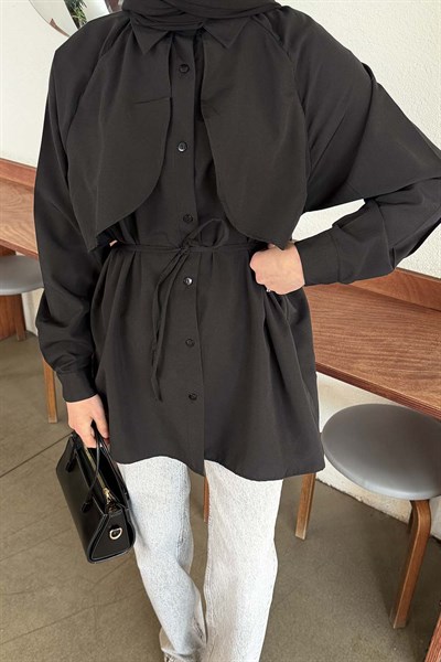 Pelerin Detaylı Gömlek Siyah