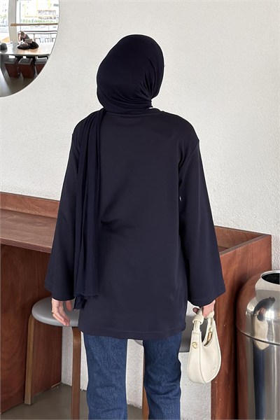 Bisiklet Yaka Basic Bluz Lacivert