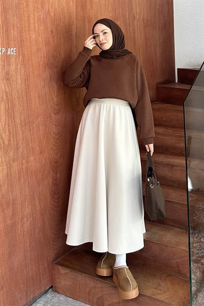 Düşük Omuz Üç İplik Sweatshirt Acı Kahverengi