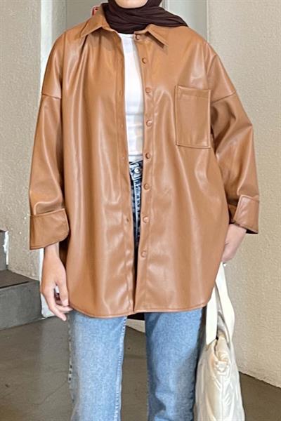 Tek Cep Deri Gömlek TABA