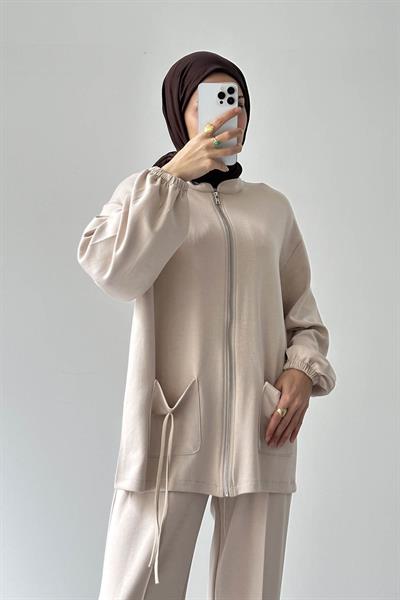 Biyeli Cepli İkili Takım Krem