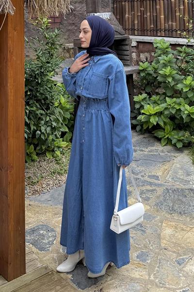 Beli Lastikli Kot Elbise Kot Mavisi