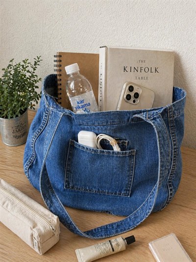 Kadın Anton Çift Cepli Cırtlı Çanta Mavi